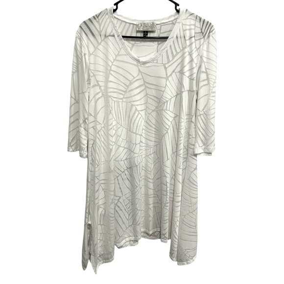 J. Valdi Womens White Leaf Pattern Tunic Top Sz Medium - Picture 1 of 9